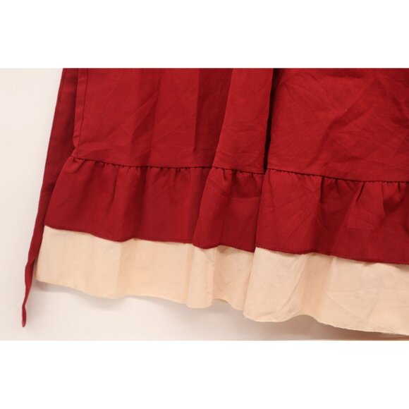 Vintage-Style Lolita Dress With Bow Collar & Ruffled Trim Red & Cream Cotton - Picture 9 of 9